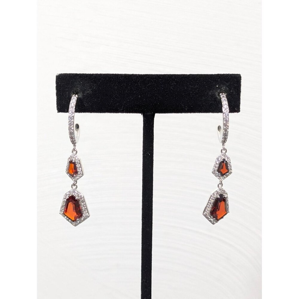 Bomb Party‎ Earrings Simulated Ruby Red Dangle Hoop Earrings Birthstone